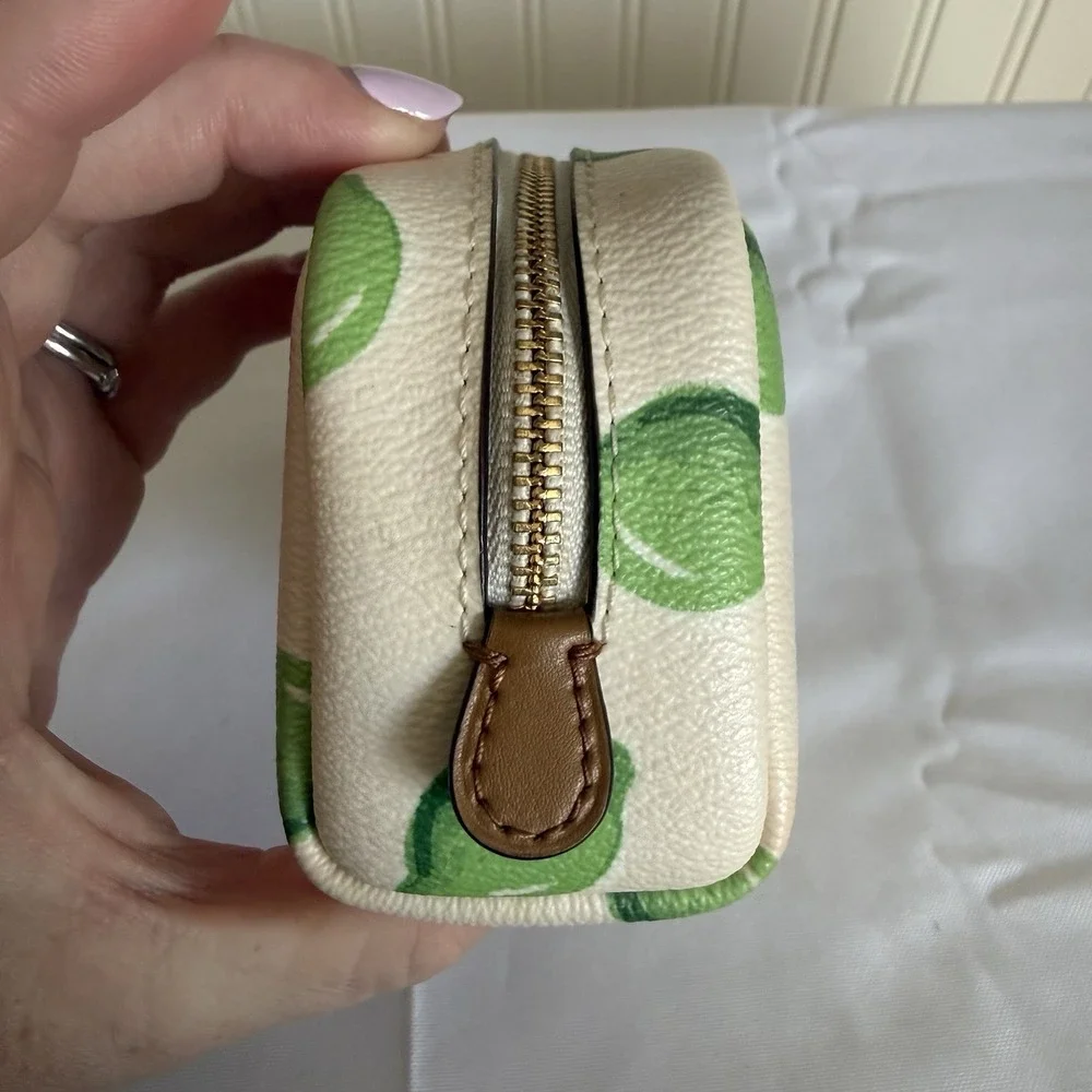 Coach Mini Coated Canvas Zip Around Coin Makeup Cosmetic Pouch Bag Lime Green